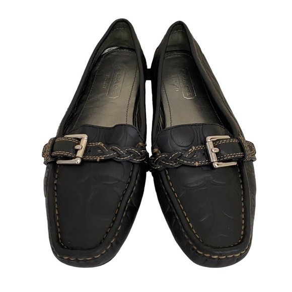 Coach Saidey Black Leather Embossed Slip On Loafers - Picture 2 of 8